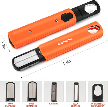 Rushmore 6-in-1 Garden Tool & Knife Sharpener – Carbide & Ceramic Blades for Pruners, Scissors, Axes, Machetes, Hedge Shears & Lawn Mower Blades – Repairs, Hones & Maintains Edges