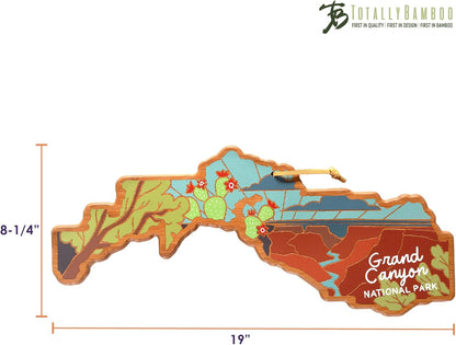 Totally Bamboo North Carolina State Shaped Cutting Board and Charcuterie Serving Platter with Artwork by Summer Stokes, Includes Hang Tie for Wall Display 18" x 8" x 5/8" - Colors A