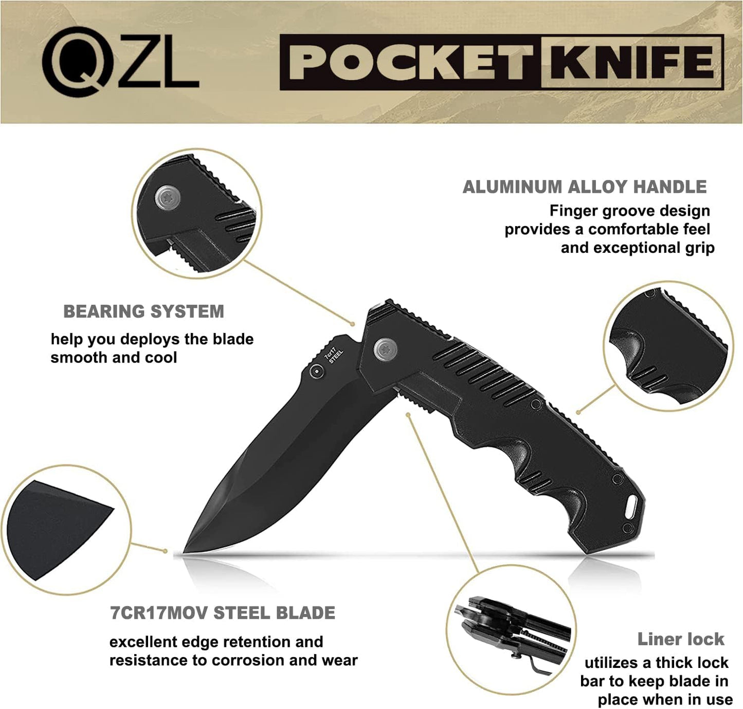 Pocket Knife for Men, Folding Knife with Clip, EDC Pocket Knives with Flipper Open and Liner Lock, Sharp Tactical Knife for Outdoor Survival Camping Hunting Fishing, Cool Knifes for Dad, Mens Gift