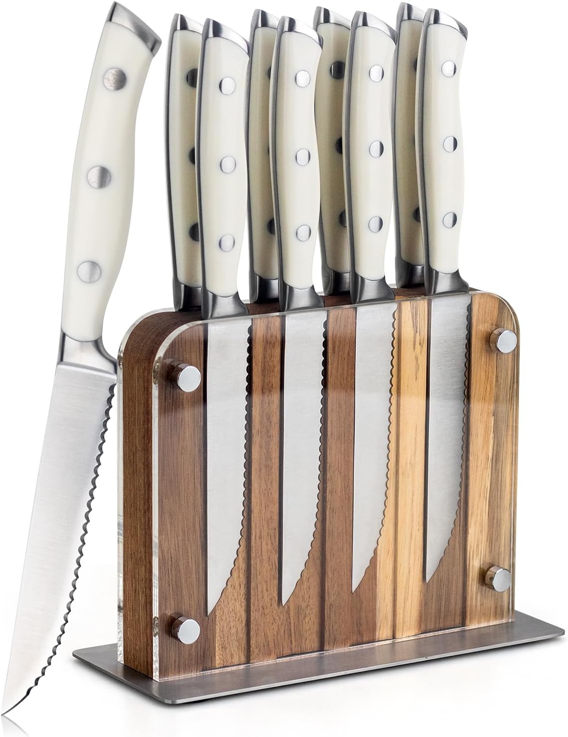 Alata 8-Piece Steak Knives Set, 4.7 Inch with Serrated Edge Razor-Sharp Dinner Knives, Full-Tang Construction