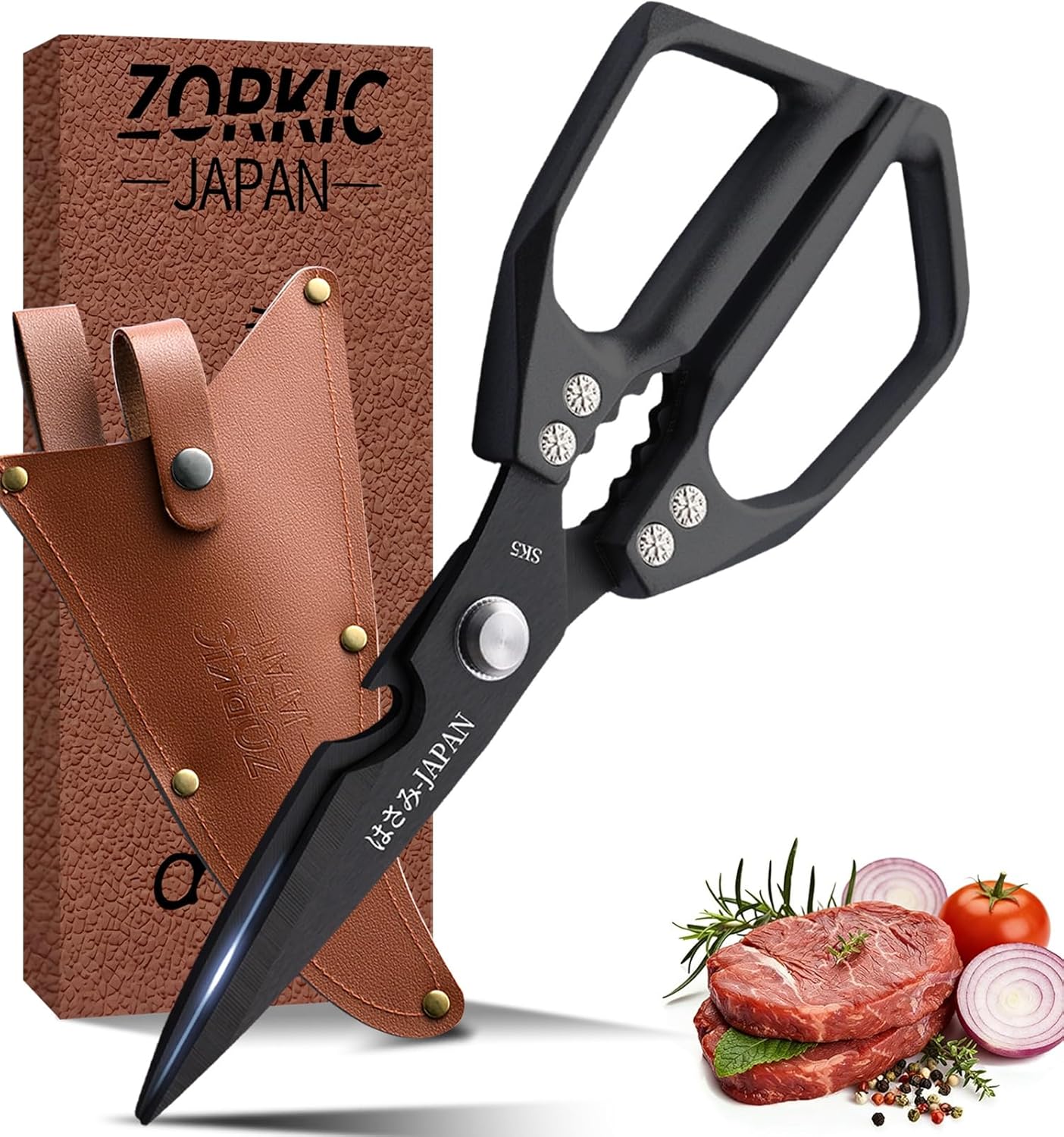 Japanese Kitchen Shears Black, Heavy Duty Poultry Shears, Kitchen Scissors for Meat Cutting, Chicken Bones, Gifts for Cooks Men Women Mom Dad