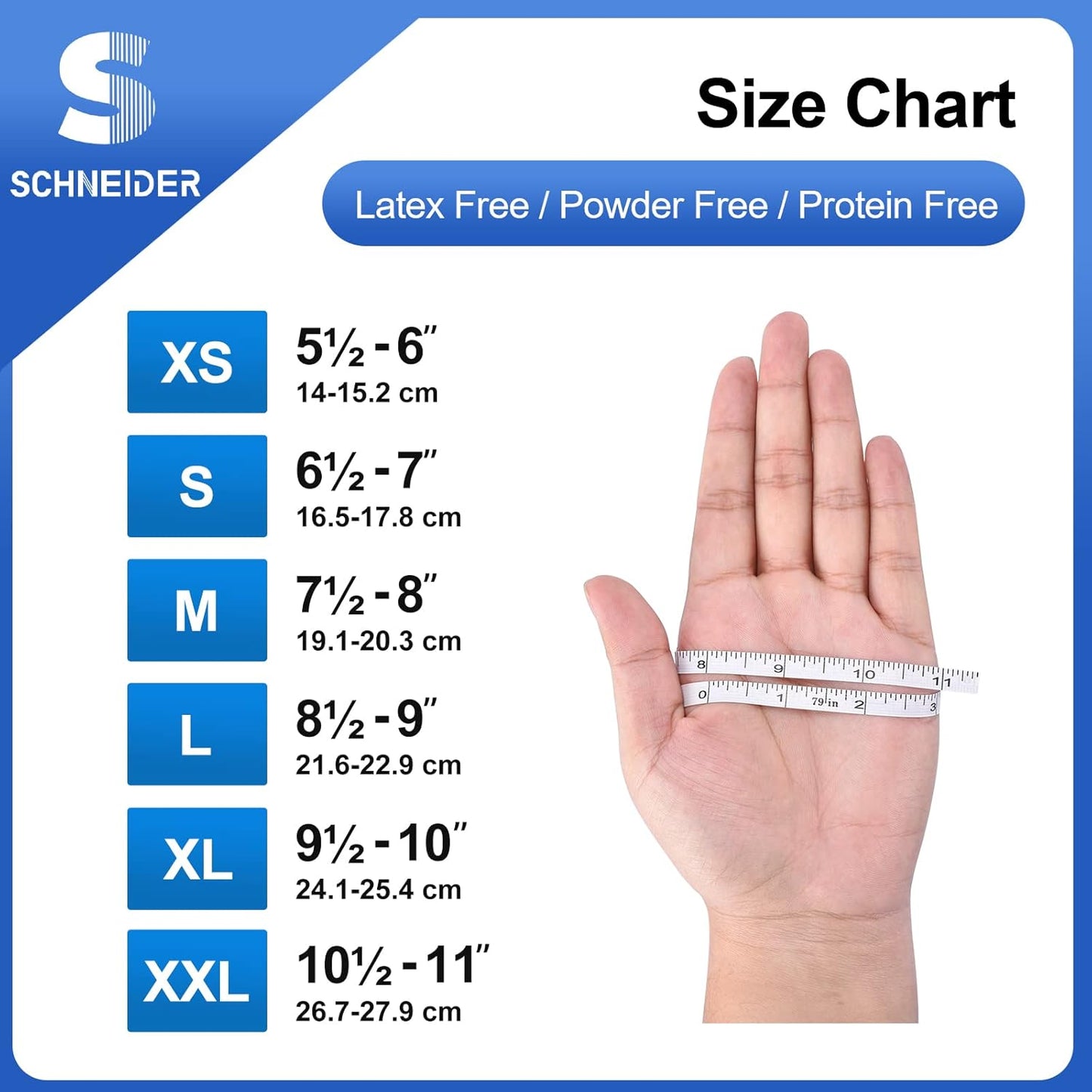 Schneider Nitrile Exam Gloves, Blue, 4 mil, Powder-Free, Latex-Free, for Medical Exam, Cleaning and Food Prep, Non-Sterile