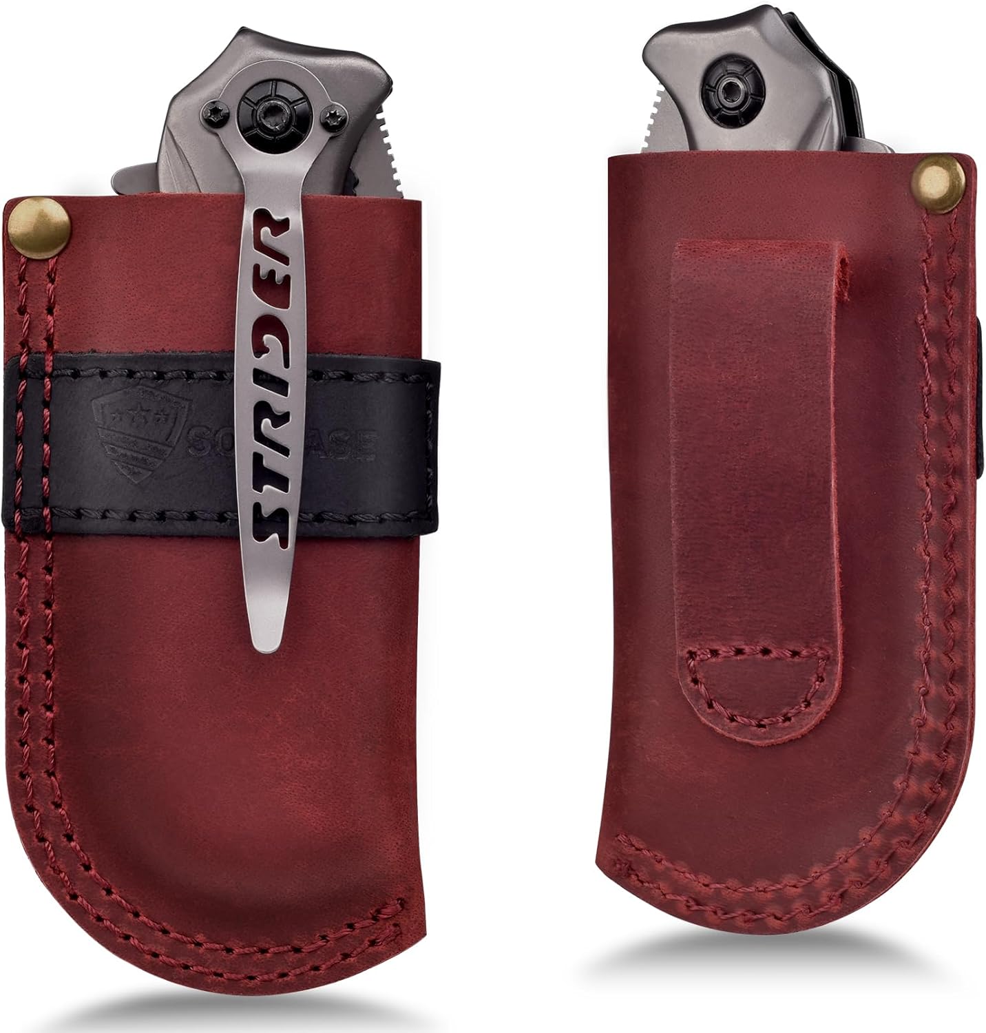 Leather Knife Sheath Belt Series - Durable, Well Made, Nice Leather, Easy and Quick Access to the Knife, Suitable for Most Folding Knives, Darkbrown