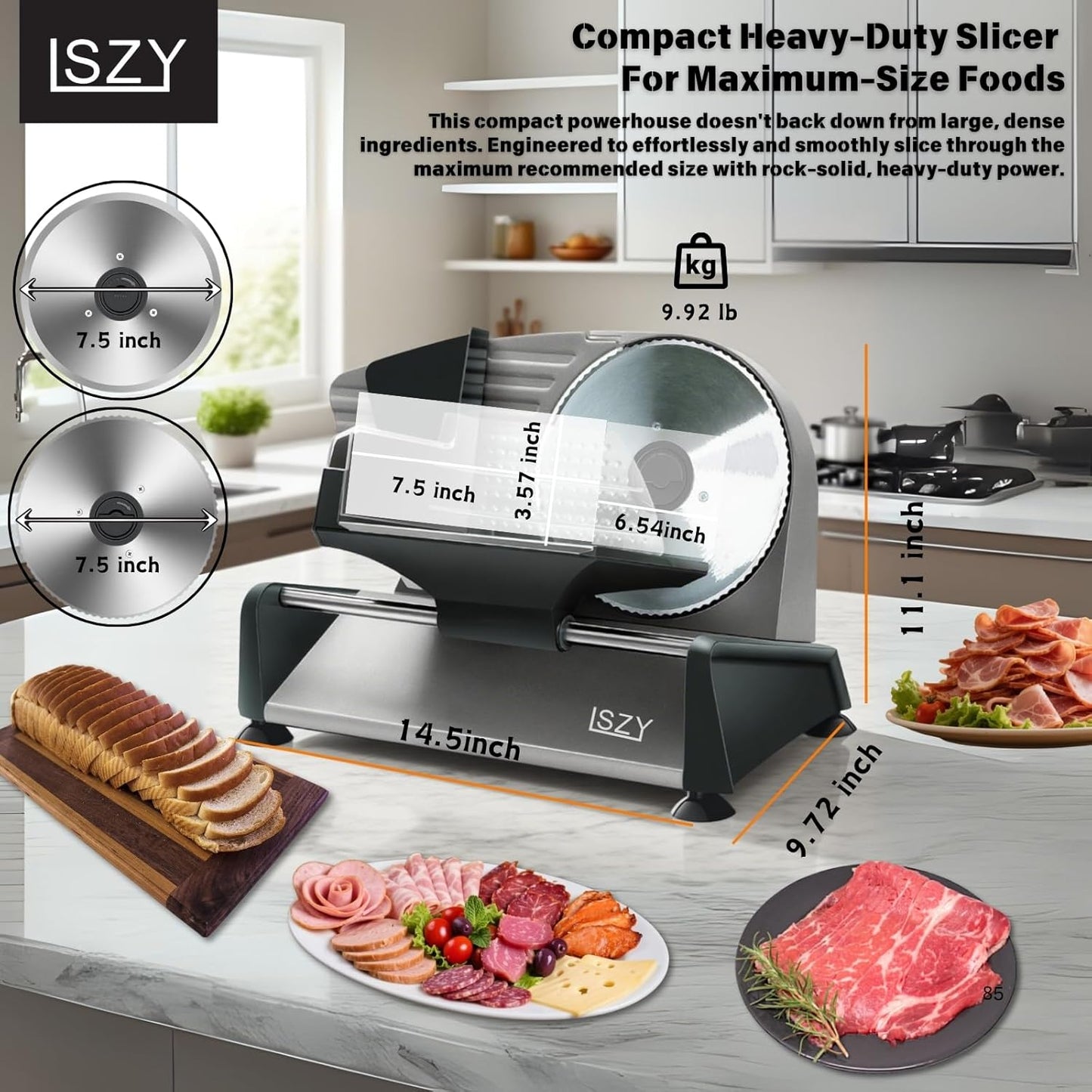 Meat Slicers, Electric Meat Slicer Machine for Home with 2 Removable 7.5'' Blades ETL Certified, Adjustable Thickness Deli Slicer-Food Cutter Machine for Bread Cheese