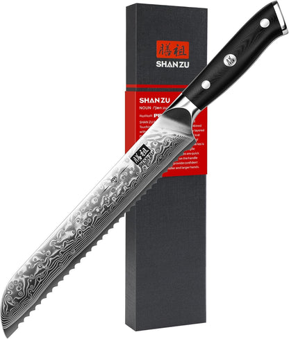 SHAN ZU Chef Knife 8 Inch Japanese Steel Damascus Kitchen Knife, Professional Kitchen Knives Sharp High Carbon Super Steel Kitchen Utility Knife