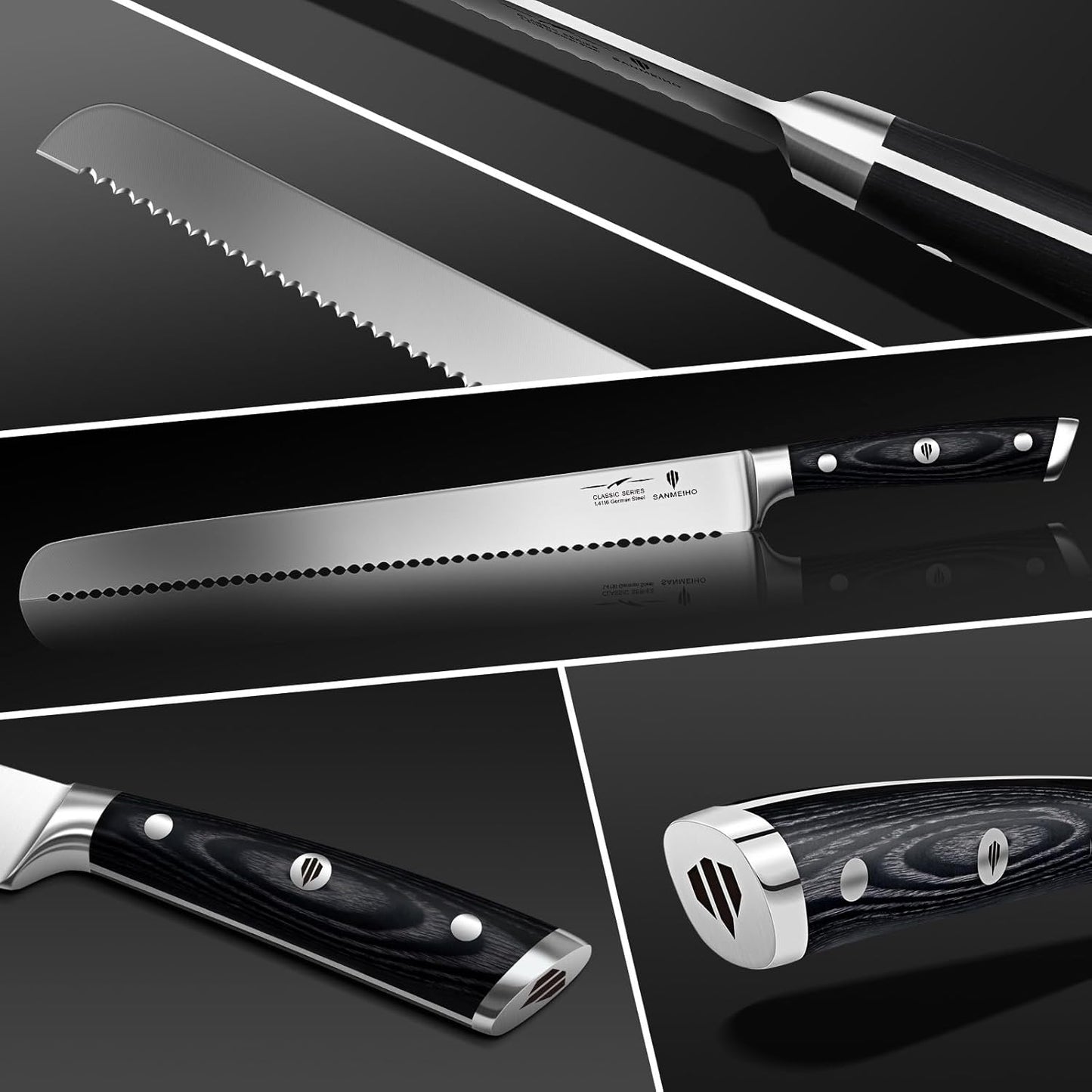 10" Bread Knife - Sourdough Slicing Knife Professional 5Cr15MoV Stainless Steel Serrated Knives, Ergonomic Wood Handle & Full Tang Design, Gift Box Included (Single-Edge