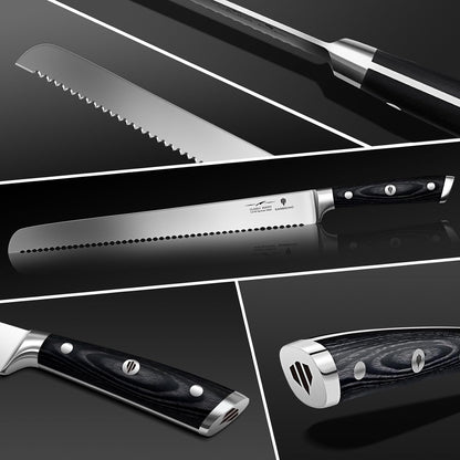 10" Bread Knife - Sourdough Slicing Knife Professional 5Cr15MoV Stainless Steel Serrated Knives, Ergonomic Wood Handle & Full Tang Design, Gift Box Included (Single-Edge