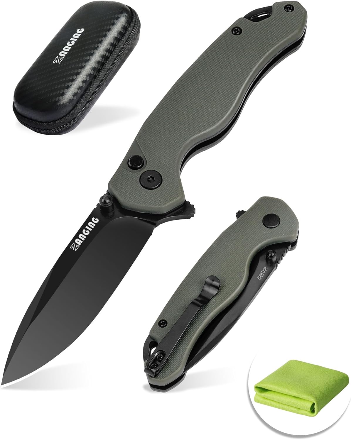 Pocket Folding Knife(EDC)- With 2.99” 8Cr14MoV Steel Blade and G10 Handle,- Lightweight Folding knives with Clip for Camping, Hiking, Hunting Survival Multi-Knife (Green)
