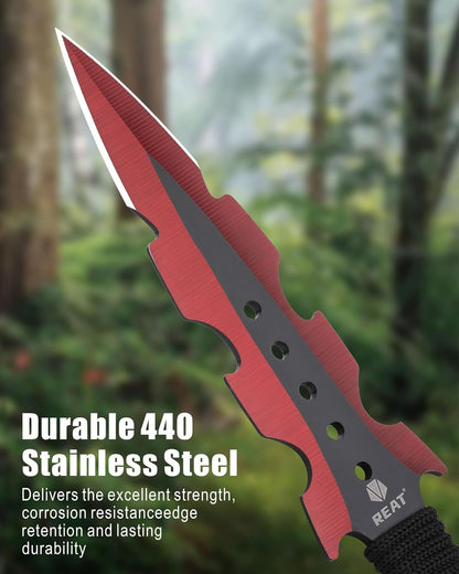 REAT Throwing Knives - 3 Piece, 7.5" 440 Stainless Steel with Cord-Wrapped Handle, Includes Nylon Carrying Case for Safe Storage,Ninja Kunai Knives for Competition,Recreation,Gifts for Men,Women