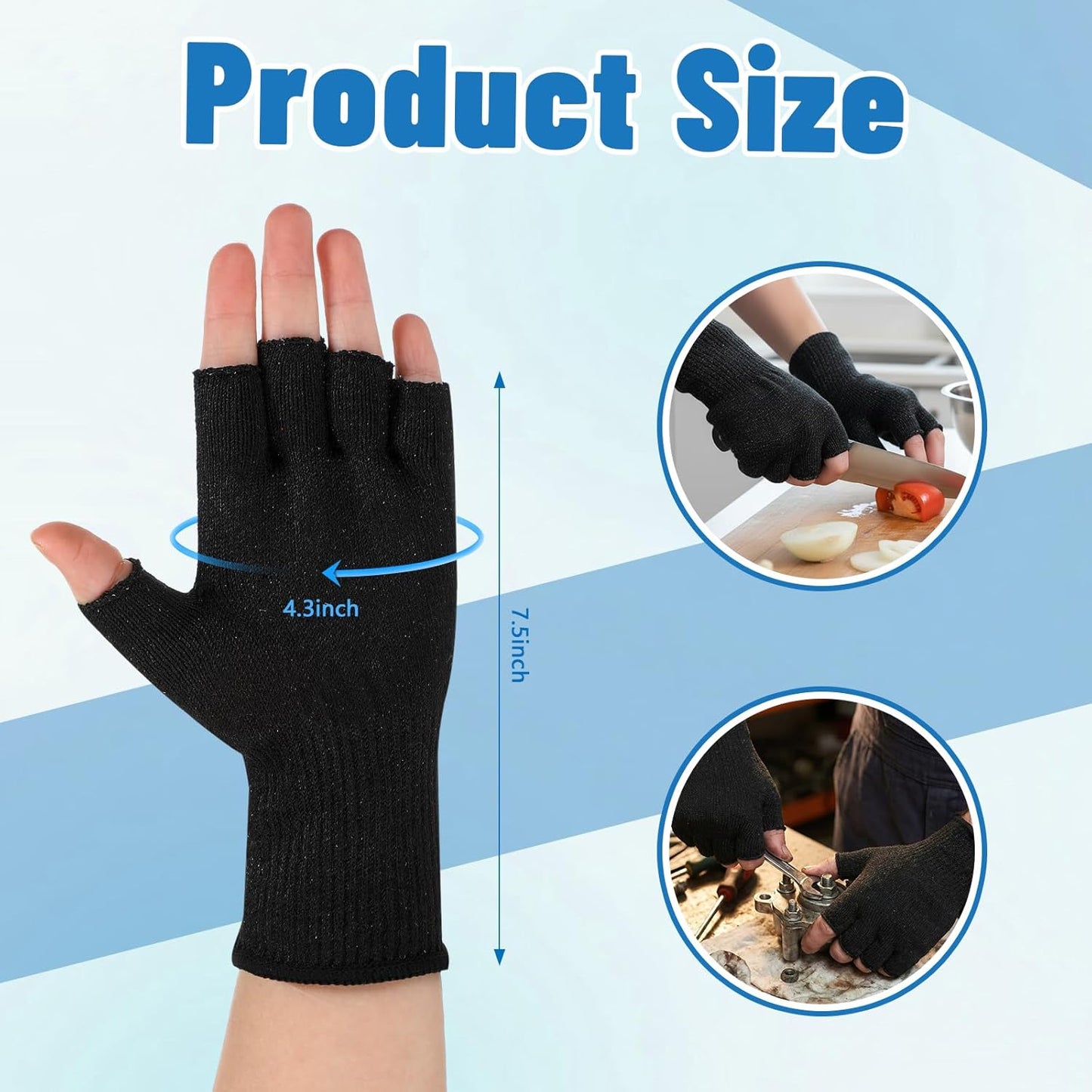 4 Pairs Fingerless Cut Resistant Gloves, High Safety Protection for Thin Skin, Kitchen, Gardening, Fishing & Outdoor Work