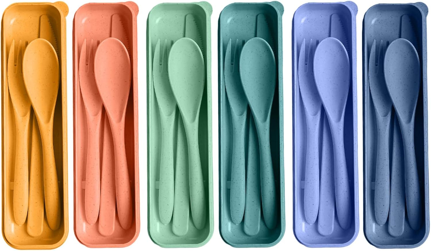 Pink Utensil set Travel Silverware with Case, 2 Sets Reusable Utensils Set with Case, Wheat Straw Utensils for Lunch Box Accessories, Camping Utensils for Work Lunch or Daily Use (Pink)