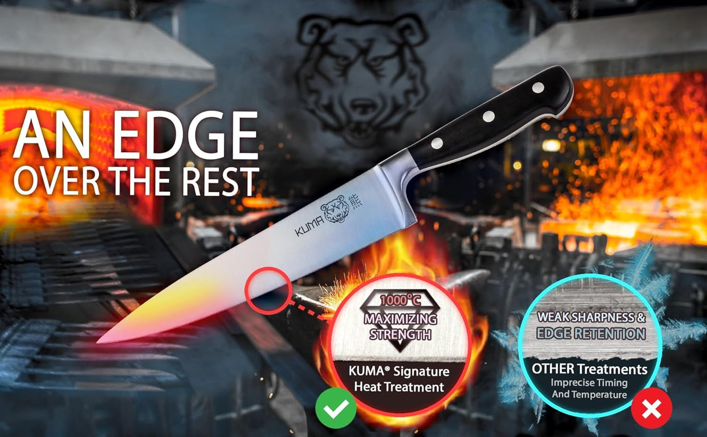 KUMA 8-Inch Multipurpose Chef Knife, razor sharp stainless steel blade, ergonomic handle for precision cutting, gift-ready for foodies