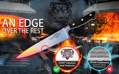 KUMA 8-Inch Multipurpose Chef Knife, razor sharp stainless steel blade, ergonomic handle for precision cutting, gift-ready for foodies