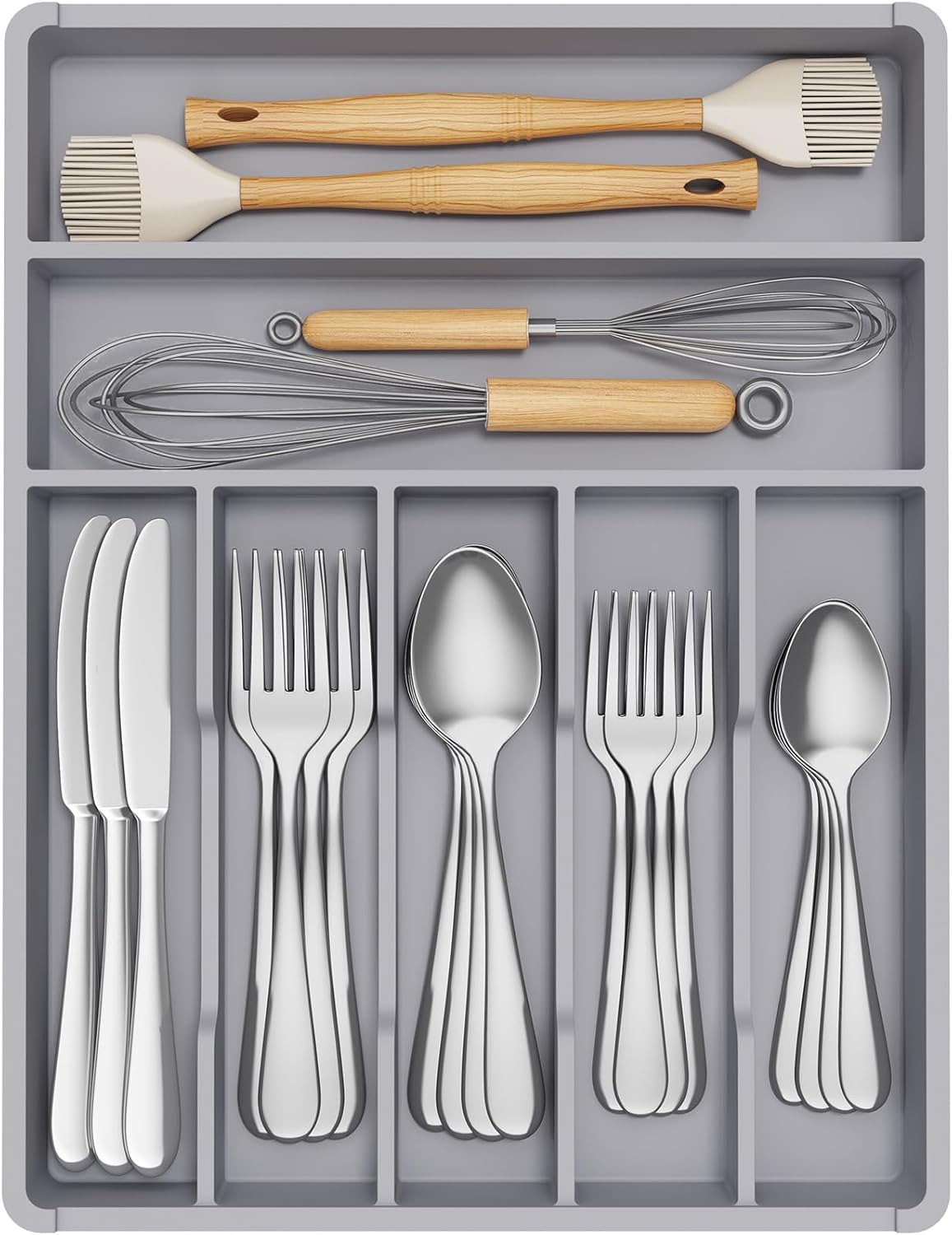 Lifewit Silverware Drawer Organizer Tray, Plastic Cutlery Storage for Kitchen, Flatware and Utensil Holder Divider for Spoons Forks Knives Tableware, 9.1 x 12.6", 5 Slots, Black