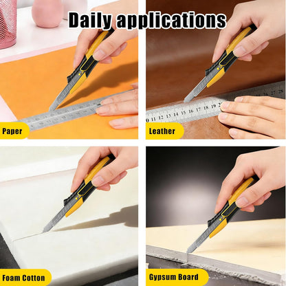 Dual-Mode Box Cutter Retractable for Warehouse,Locking Professional Work Knife, Auto-Retract Box Knife,18mm Heavy Duty Utility Knife with Metal Rail,Spare Blade Storage.1 Knife+10 Blades