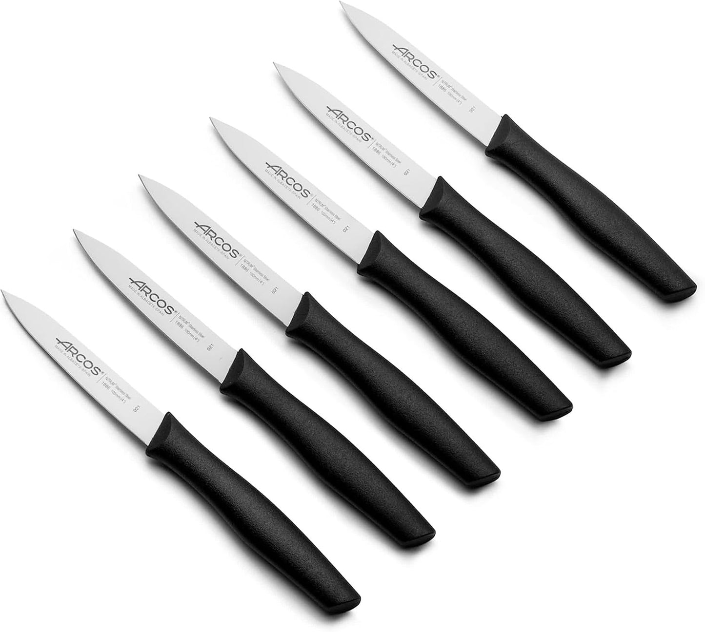 Arcos Set 3 pieces Paring Knife 3 Inch. 3 Paring Knives of Stainless Steel and Ergonomic Polypropylene Handle for Cutting Fruits, Vegetables and Tubers.. Series Nova. Color Black