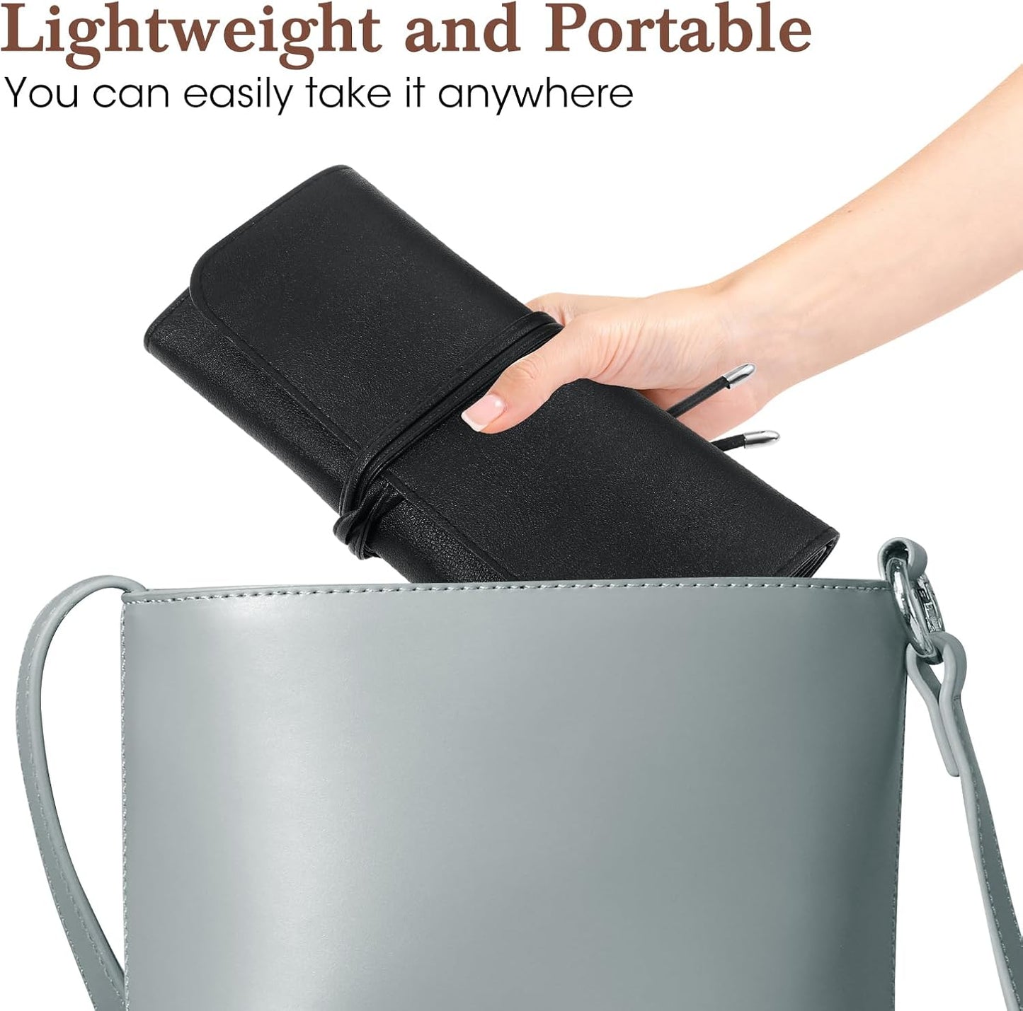 ULTECHNOVO Makeup Brush Case Travel, Makeup Brush Case Roll Up, Brush Holder Organizer Pouch Cosmetic Bag for Travel, Rolling Bag Storage Case PU Leather