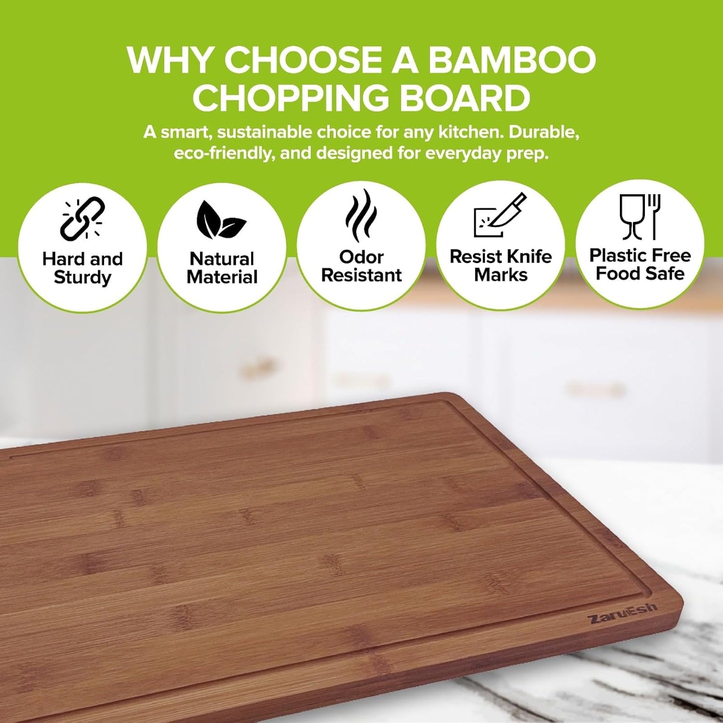 Bamboo Chopping Board, Durable Chopping Board Bamboo with Deep Juice Grooves & Built-in Handles - Carbonized Wooden Chopping Boards Ideal Charcuterie Double-Sided Serving Tray for Kitchen