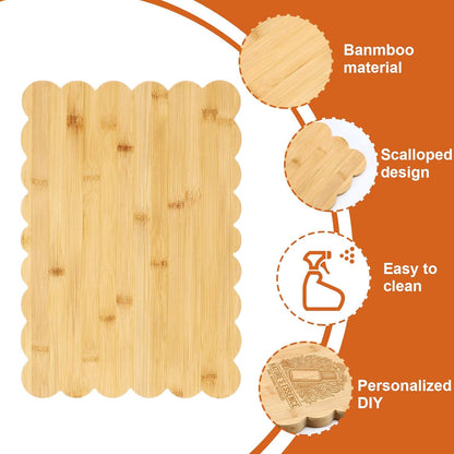 Scalloped Bamboo Cutting Board 15.7 x 11 inch Bamboo Charcuterie Cutting Board for Kitchen Laser Engraving DIY Housewarming Cheese Meat Fruit Bread Chopping Blocks