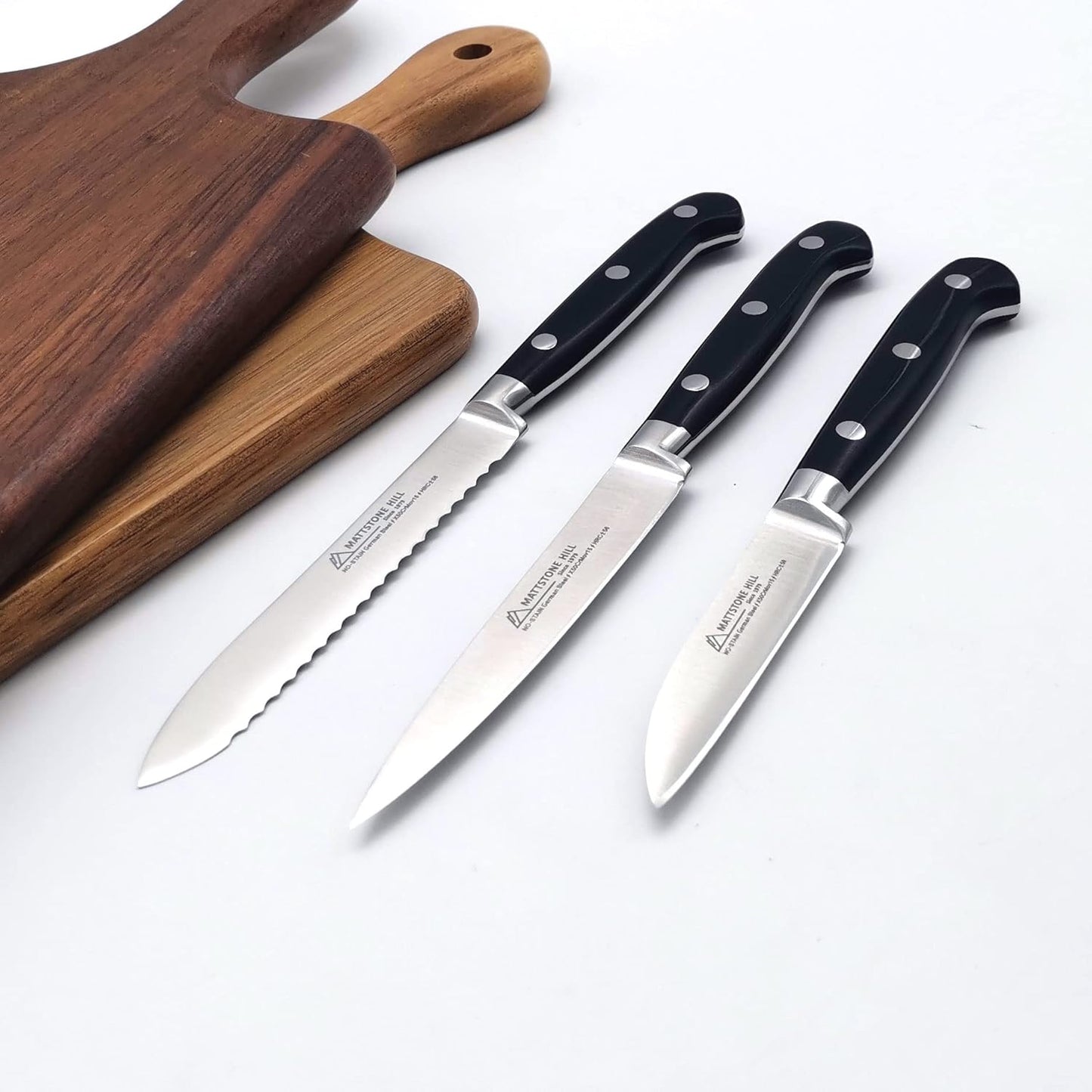 Serrated Utility Knife - MATTSTONE HILL 4.7" Kitchen Knife, German Stainless Steel Vegetable Knife, Paring Knife, Triple Rivet Handle