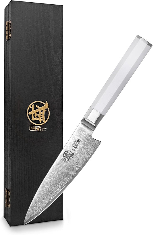 MITSUMOTO SAKARI Japanese Paring & Fruit Knife, 5.6 Inch Kitchen Knife - Razor Sharp VG-Pro Steel Core, Precision Peeling & Detail Cutting for Fruits & Veggies, Ergonomic G10 Handle