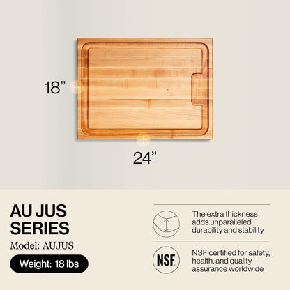 John Boos Aujus Series Rectangular Wooden Maple Cutting Board 20”x15” – 1.5” Thick, 12-lb Reversible Butcher Block with Sloped Juice Groove, Edge-Grain & Finger Grips – Made in the USA