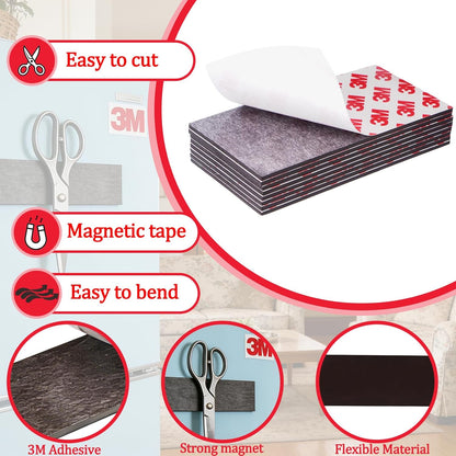 16 Pack Magnetic Strip, Magnetic Tape with Adhesive Backing, Magnet Strips Heavy Duty (3" X 1") Strong Adhesive Magnetic Strips for DIY, Fridge, Whiteboard, Crafts, Signs, Cabinet（Right Angle）