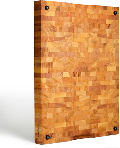SHUMARU Mahogany End Grain Cutting Board, 17×13×1.6 in – Handmade Butcher Block, Knife-Friendly, Juice Groove, Non-Slip Feet