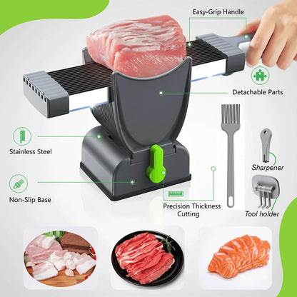 Fresh Meat Slicer Manual with 17 Stainless Steel Blades, Adjustable 2mm 4mm Thickness, Multi-Function Slicing & Dicing Tool for Beef, Pork, Chicken, Jerky, Meal Prep & Home Cooking