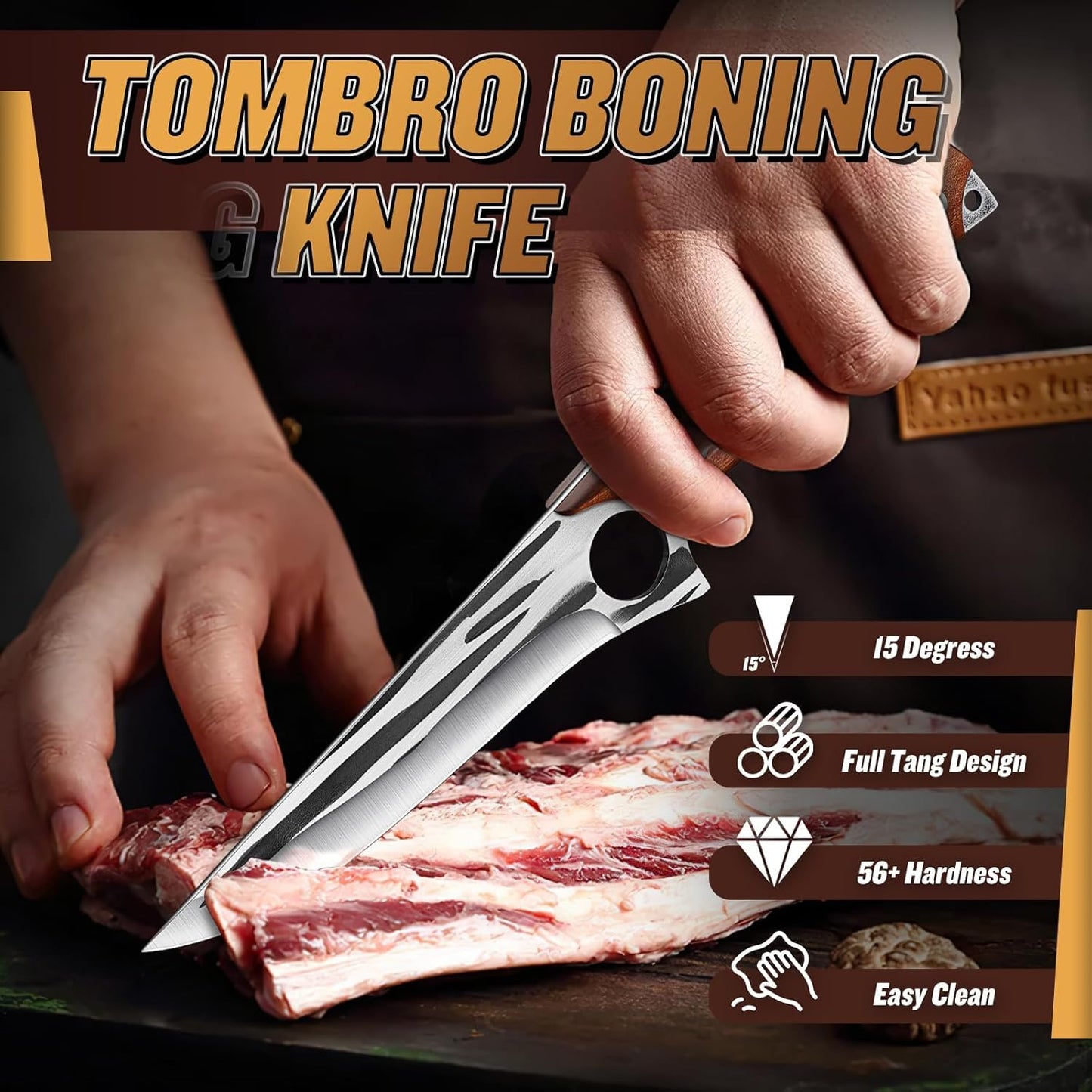 TOMBRO Damascus Boning Knife, 5.5" Full Tang with Rosewood Handle, Versatile Deboning & Meat Trimming Knife (6.5 Inches)