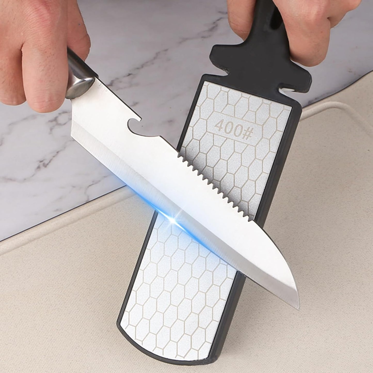 NileHome 4-in-1 Knife Sharpener, Professional kitchen knife sharpeners are suitable for steel knives, fruit knives, scissors, and all kinds of knives—Black Red