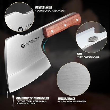 Dream Reach Meat Cleaver, 6.9 inch Black Boning Knife, High Carbon Steel Sharp Kitchen Forged In Fire Knife with Sheath Gift Box Bottle Opener for Outdoor Camping, Christmas Gifts for Men Women