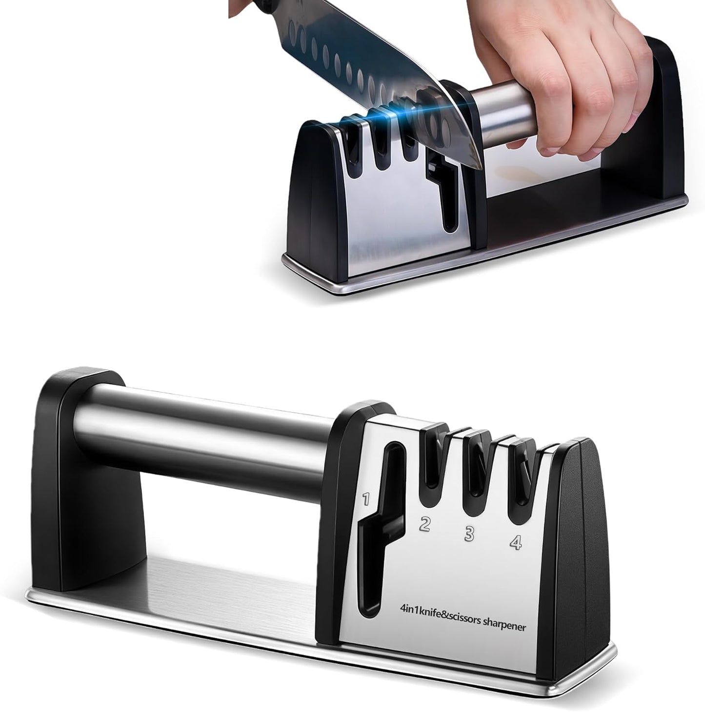 Knife Sharpeners, 4 in 1 Professional Chef's Kitchen Knife Accessories, Kitchen Blade & Scissors Sharpening Tool, Versatile Manual Knife Sharpener, Easy to Use, for Kitchen Knife