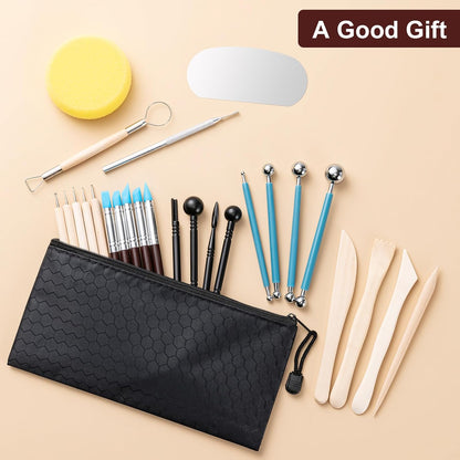 Amrules Clay Tools Kit, 12 PCS Polymer Clay Cutter Tools, Rectangle Shape Acrylic Press Board and Roller Pin Supplies Suitable for Shaping, Carving, Pottery Craft and DIY Projects
