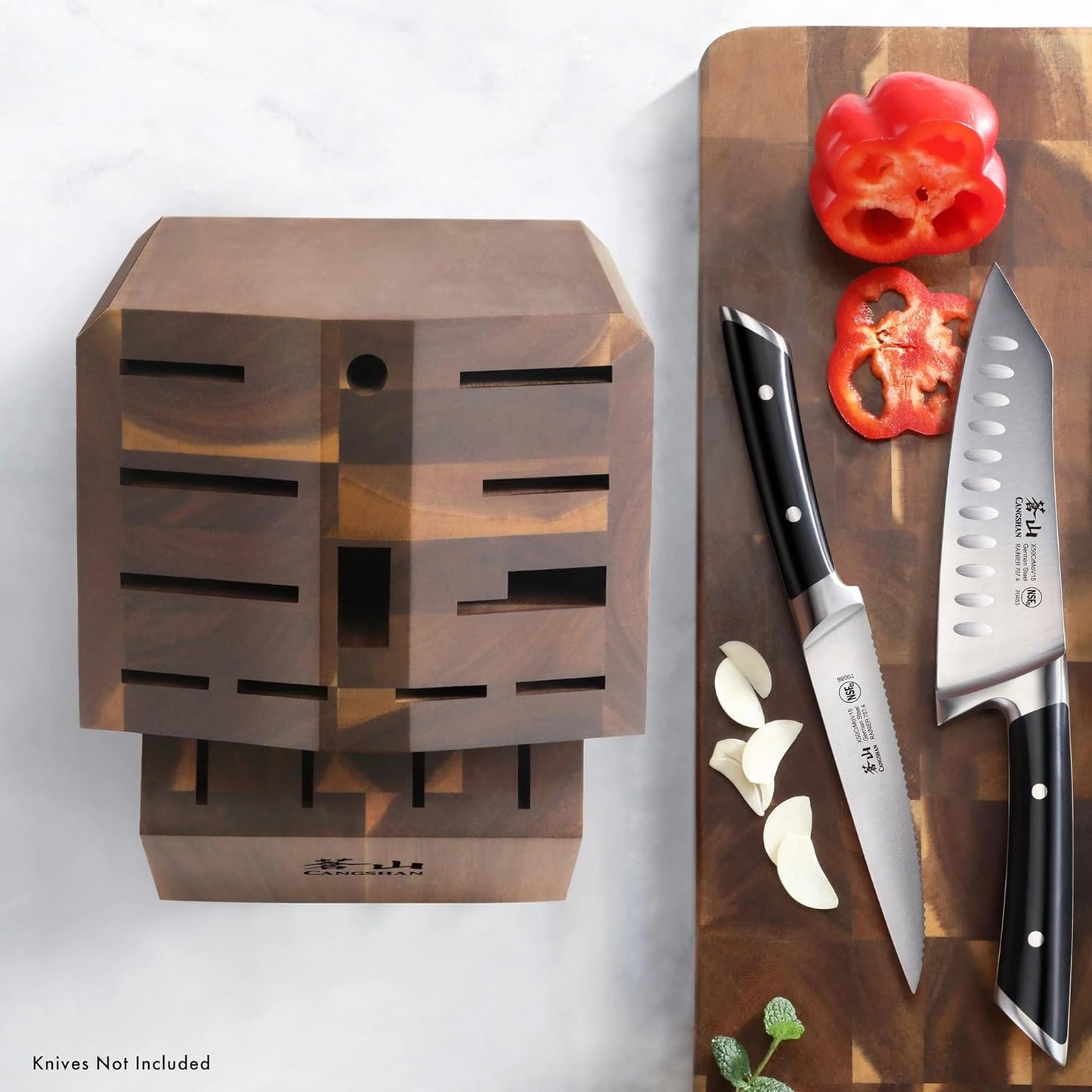 Cangshan Empty Knife Block, 16-Slot Organizer, Angled Top (Acacia Wood)