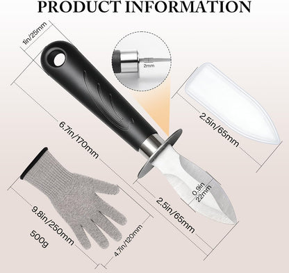 Oyster Shucking Knife Set - 2 Stainless Steel Oyster Shucker and Oyster Shucking Knife with PVC Sheath & 2 Cut Resistant Gloves and Oyster Shucking Kit for All Kinds of Shells, Clam, and Crab
