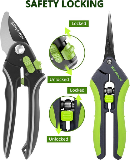 2pcs 6.5" Pruning Shears for Gardening, Ultra Sharp Garden Scissors for Precise Cuts, Stainless Steel Bonsai Clippers with Spring Loaded, 6.5 Inch Garden Shears (1pc Straight & 1pc Curved)