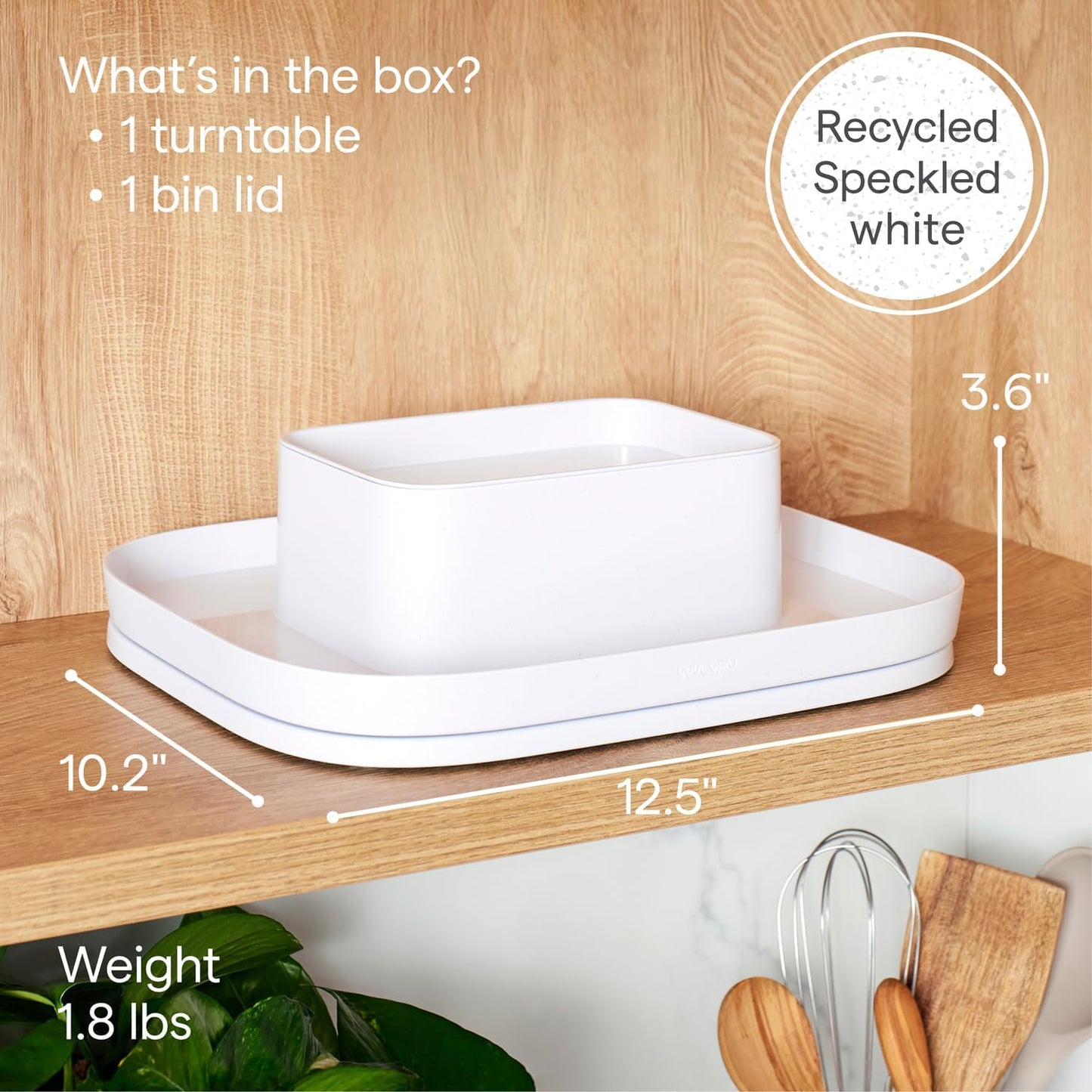 YouCopia MagicTrack Rectangle Lazy Susan Turntable: Kitchen & Bathroom Pantry, Cabinet & Countertop Storage Organizer with 360° Spin, Non-Slip, White Speckled BPA-Free