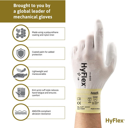 Ansell HYFLEX 11-600 Light Duty Nylon Industrial Gloves w/Palm Coating for Metal Fabrication