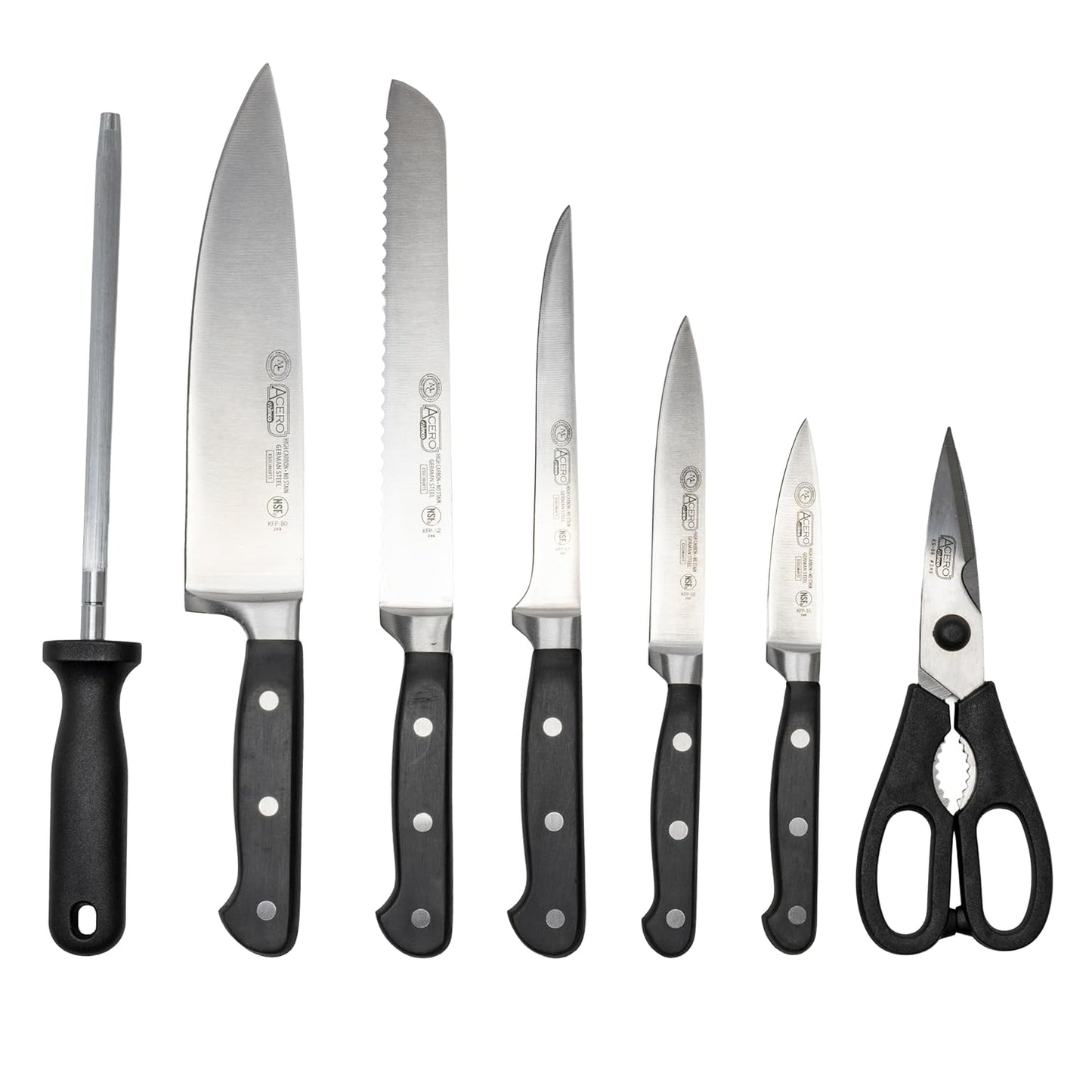 Winco Commercial-Grade 7 Piece Knife Set with Wooden Block