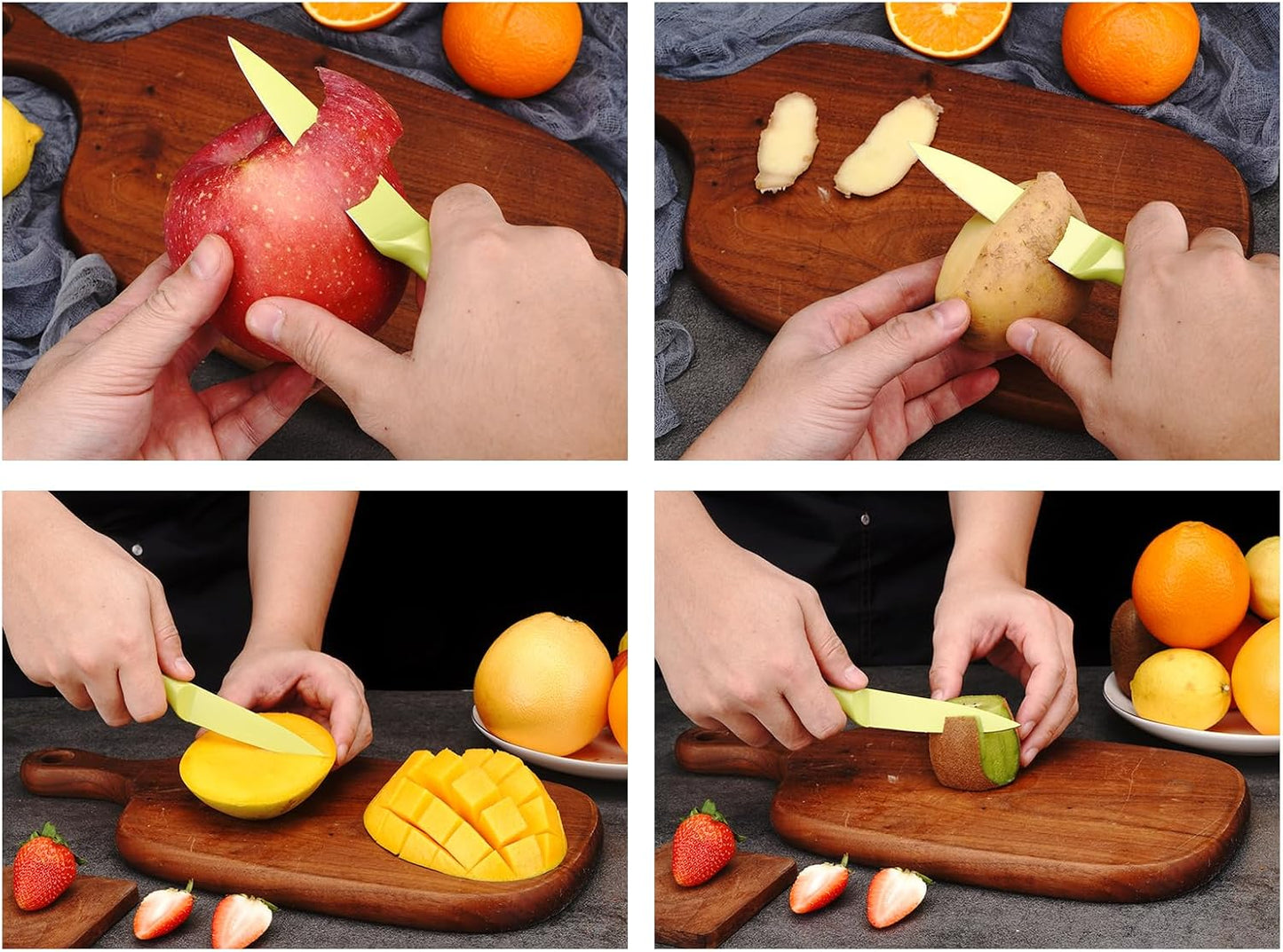 3.5 Inch Paring Knife, Fine Edge Fruit Vegetable Peeling with German High Carbon Stainless Steel Forged Blade, Small Kitchen Non-Stick Multi-Purpose Knife-Green