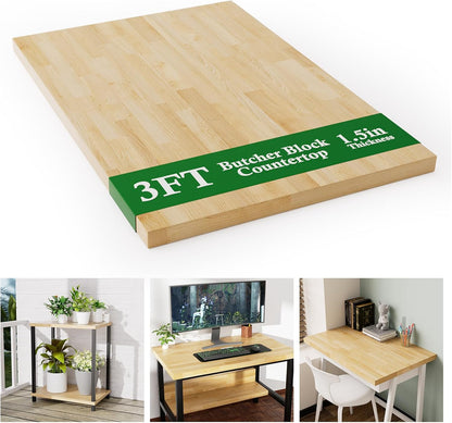 4FT Butcher Block Countertop Birch Solid Wood - 50" x 25" Table Top Butcher Block Cutting Board for Kitchen Island Cart Living Dining Office Desk Workbench Washer Dryer Countertop Unfinished 1.5" Th