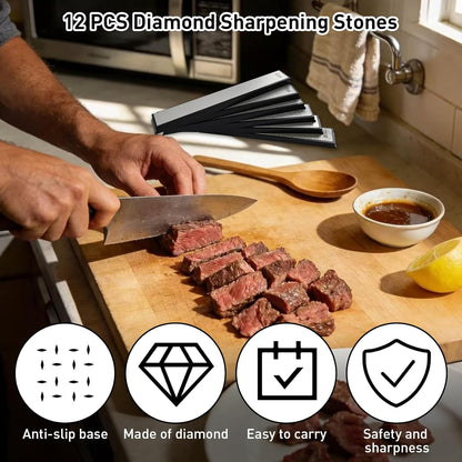 12 PCS Diamond Sharpening Stones,Knife Sharpener with Nonslip Base,Professiona Diamond Knife Set for Kitchen,80/150/200/300/400/500/600/800/1000/1500/2000/3000 Grit Whetstone