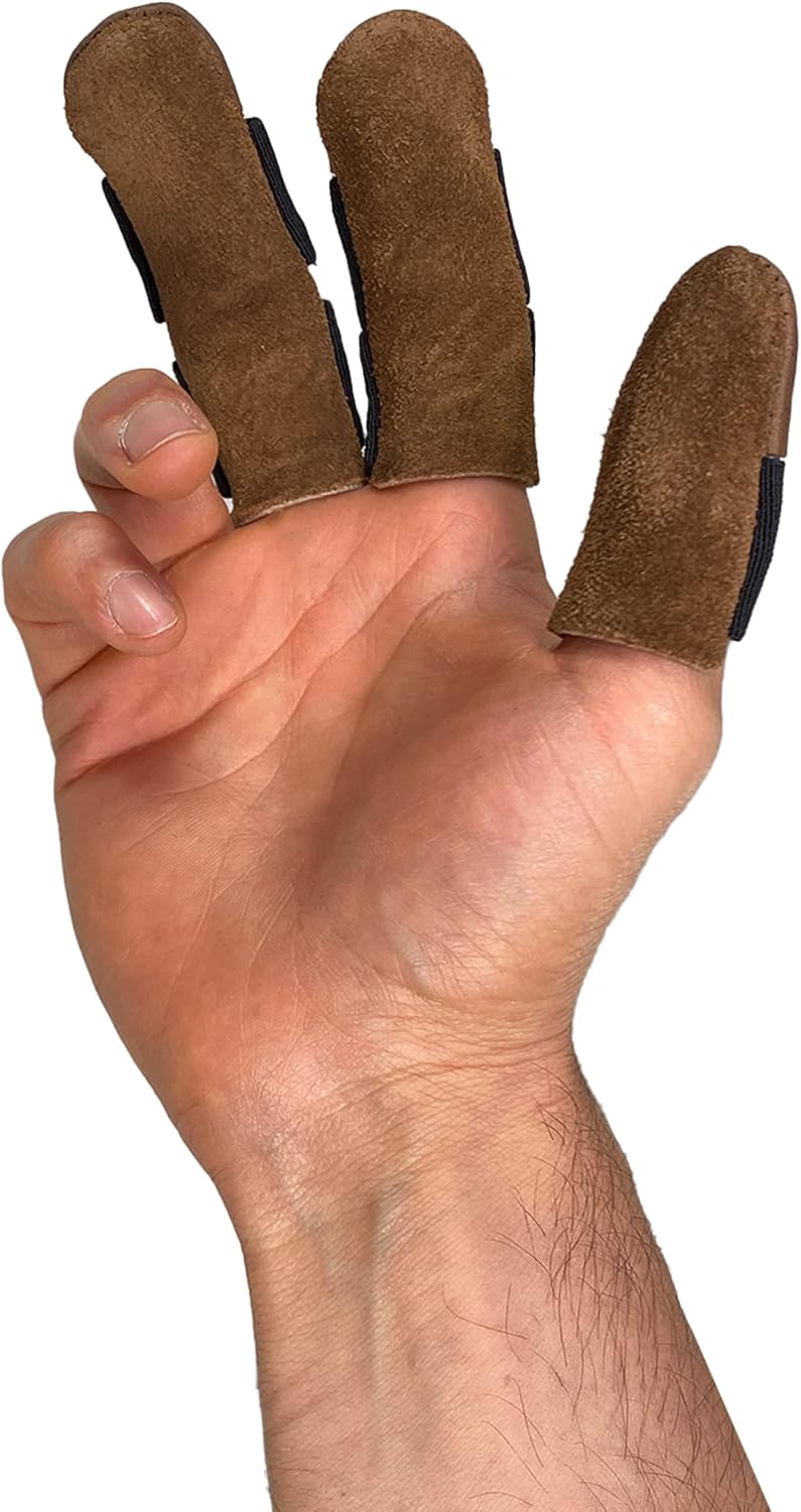 Thumb and Finger Guards (3 Pieces), Comfortable Protection for Fingers, Full Grain Leather, Handmade Carpenter Carving Accessories, Bourbon Brown