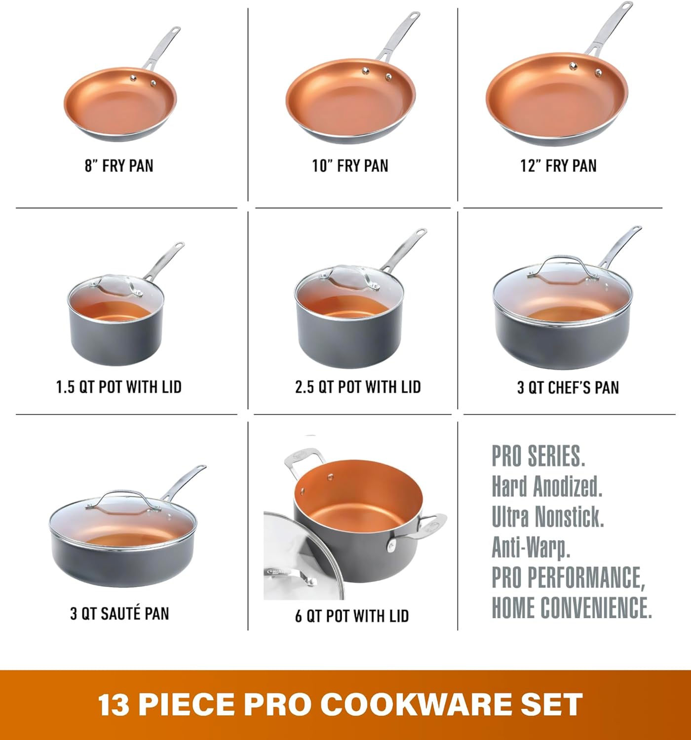 Gotham Steel 20pcs Pots and Pans Set Non Stick Ceramic Cookware Set with Deep Frying Pan Set & 6pc Knife Set, Improved Ti-Cerama Coating Made without PFOA PFOS Lasts 2x Longer, Oven & Dishwasher Safe