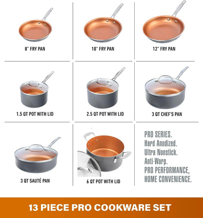 Gotham Steel 20pcs Pots and Pans Set Non Stick Ceramic Cookware Set with Deep Frying Pan Set & 6pc Knife Set, Improved Ti-Cerama Coating Made without PFOA PFOS Lasts 2x Longer, Oven & Dishwasher Safe