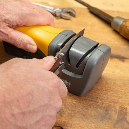 Smith’s 50029 Compact Electric Knife Sharpener , Stainless , Kitchen Knife 2 Stage Sharpener , Electric & Manual , Blade Guide , Quick Sharpening & Polishing , Straight Edge Blades , Handheld 120 V
