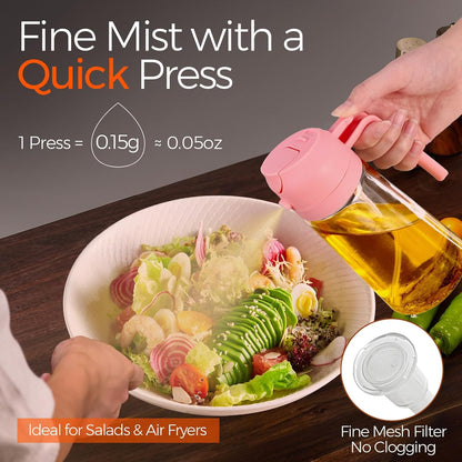 YARRAMATE 16oz/470ml Glass Olive Oil Sprayer for Cooking with Stickers, 2 in 1 Oil Dispenser for Kitchen Gadgets, Food Grade Premium Spray Bottle for Salad, Frying, BBQ (Creamy White)