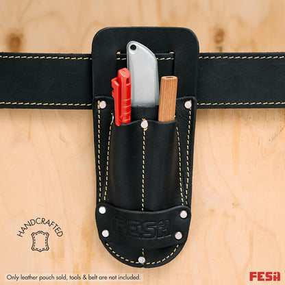 FESA Leather Utility Knife Pouch - Top Grain Leather Knife Pouch for Belt with 2 Pen/Pencil Pockets & Heavy Duty Reinforced Rivets - Fits Belts up to 2" - Handcrafted