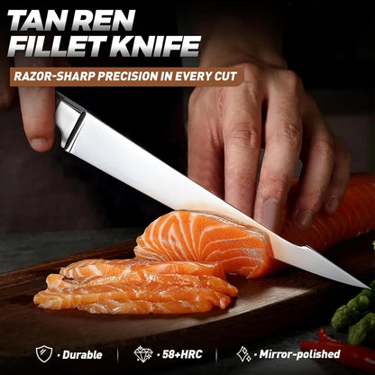 TAN REN Fillet Knife for Fish, 6inch Flexible Fishing Knife with Sheath, High Carbon Steel Salmon Fillet Knives, Sharp Fish Knives for Filleting and Cleaning